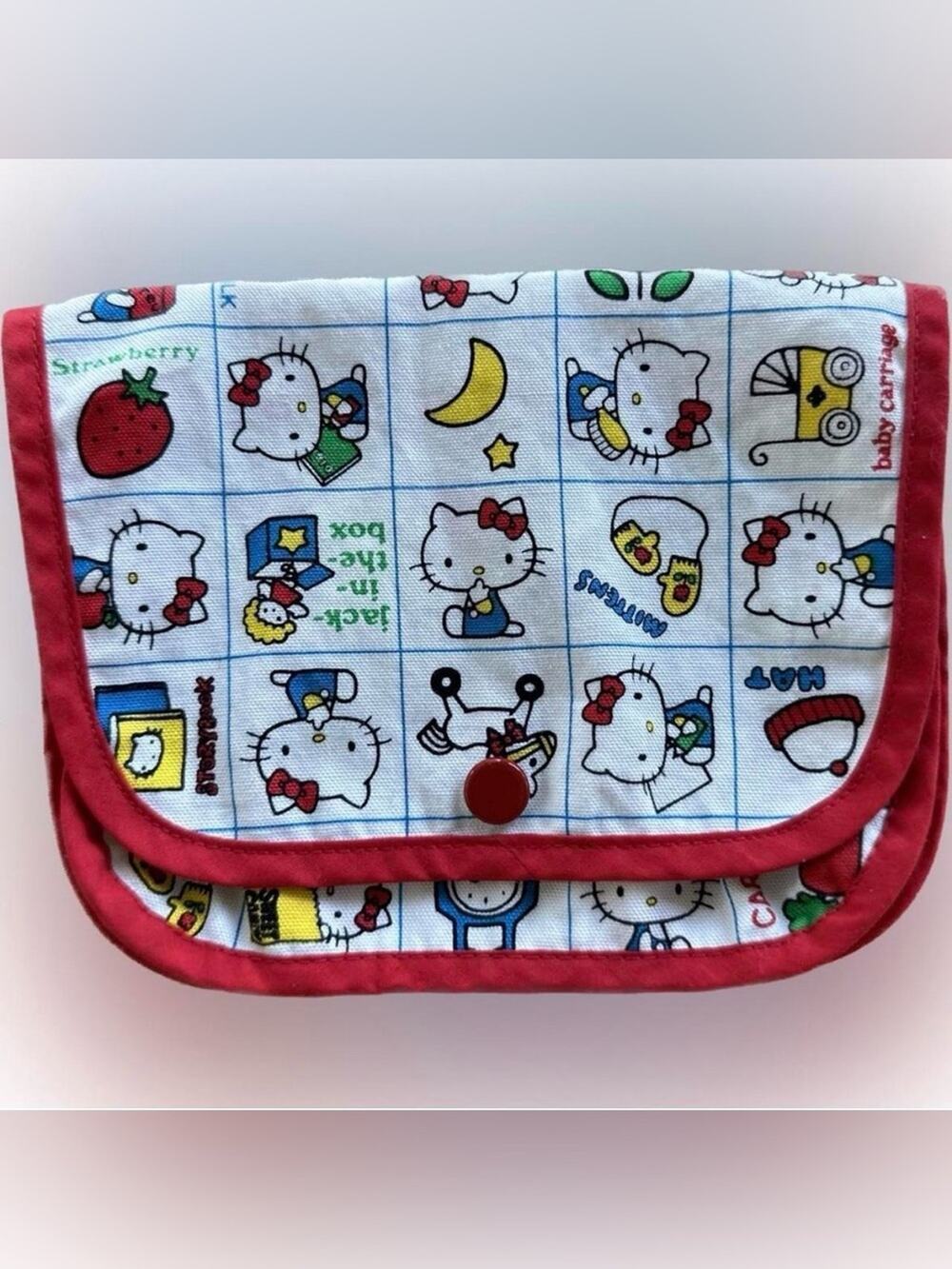 Vintage 1999 Hello Kitty Sanrio Smiles Block Retro Grid Pouch Mini Case Red